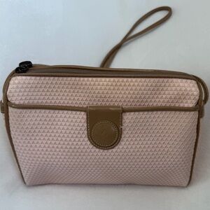 Liz Claiborne Logo Pink Beige Trim Thin Strap Shoulder Bag Purse Vintage 1983
